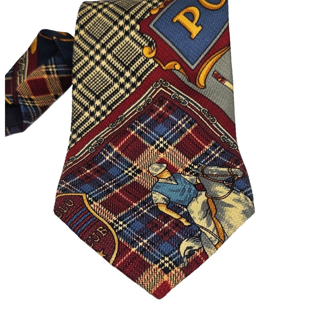 Vintage‎ Plaid Polo Equestrian Tie Horse Paolo Rossi Italian Designer Red Blue